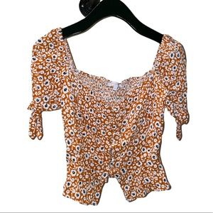 Floral Blouse by Olivaceous with smocked back and tie shoulders peasant style